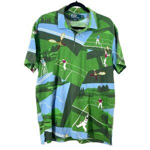 Vintage 2014 Polo Ralph Lauren Tennis All Over Print SS Featherweight  Shirt